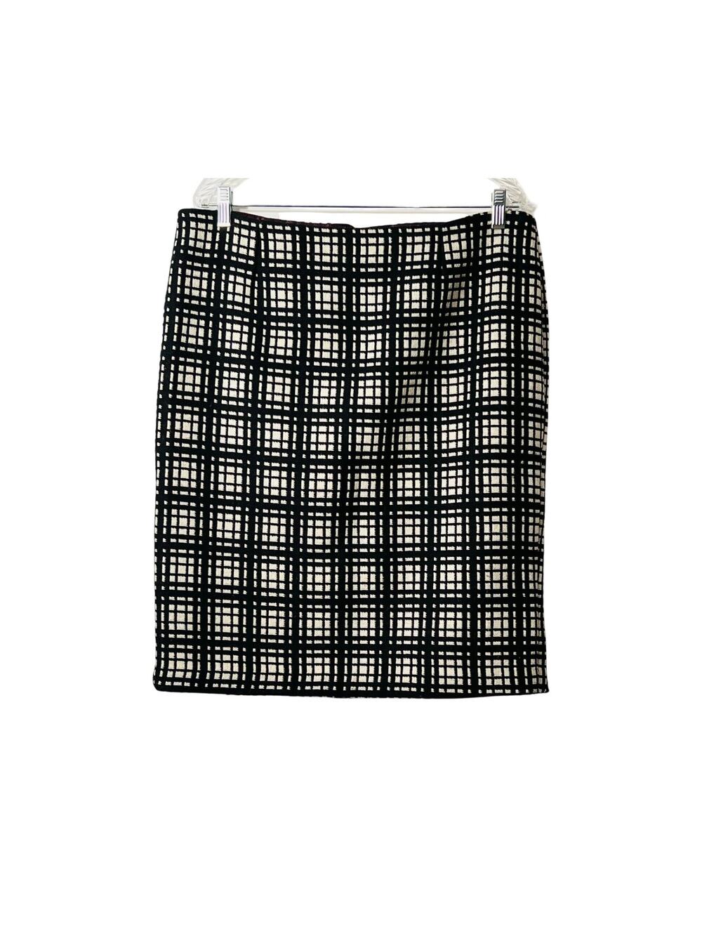 Dalia Collection Skirt Womens Size 14 Wool Pencil Black White Plaid Lined Career